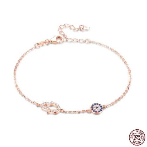 925 Evil Eye Rose Gold Silver Bracelet with Hamsa Hand Evil Eye Sydney Grand Bazaar