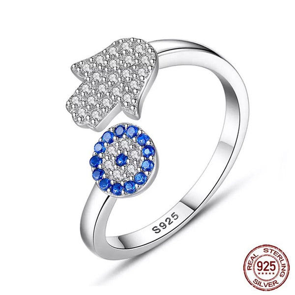925 Silver Evil Eye Hamsa Hand Adjustable Ring Evil Eye Sydney Grand Bazaar