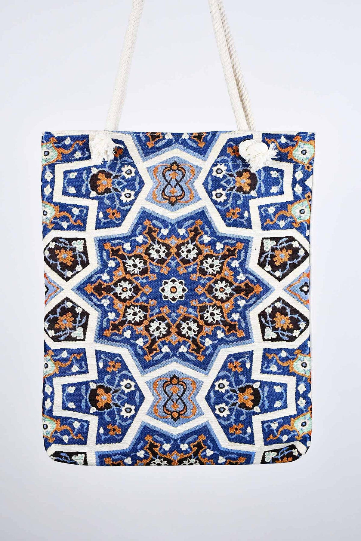 Cotton Tote Bag Multicoloured Blue Textile Sydney Grand Bazaar