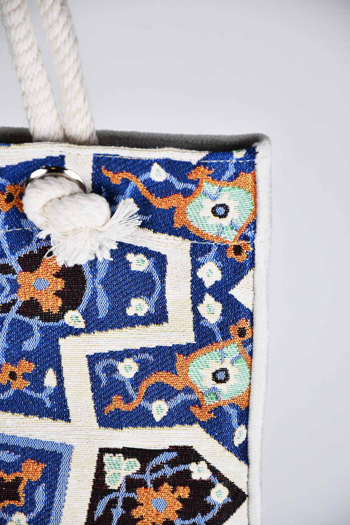 Cotton Tote Bag Multicoloured Blue Textile Sydney Grand Bazaar