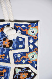Cotton Tote Bag Multicoloured Blue Textile Sydney Grand Bazaar