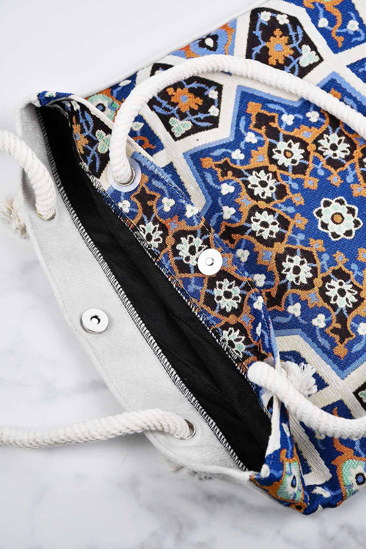 Cotton Tote Bag Multicoloured Blue Textile Sydney Grand Bazaar