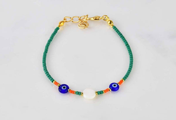 Evil Eye Double Bracelet Ceramic Beads Green Evil Eye Sydney Grand Bazaar