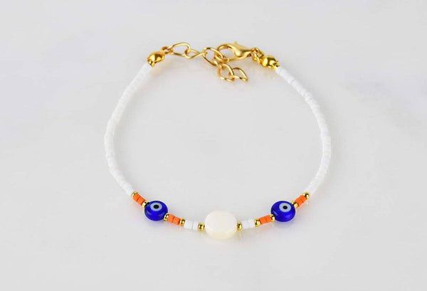 Evil Eye Double Bracelet Ceramic Beads White Evil Eye Sydney Grand Bazaar