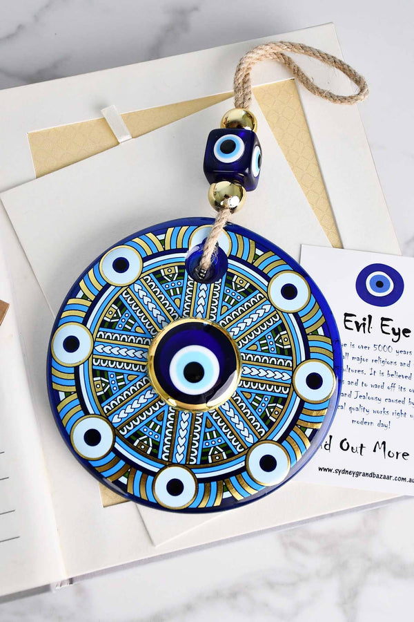 Evil Eye Double Glass Beads Aqua Wall Hanging Evil Eye Sydney Grand Bazaar