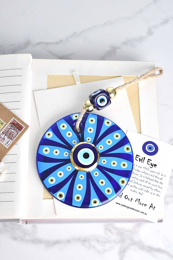 Evil Eye Double Glass Beads Blue Flower Wall Hanging Evil Eye Sydney Grand Bazaar