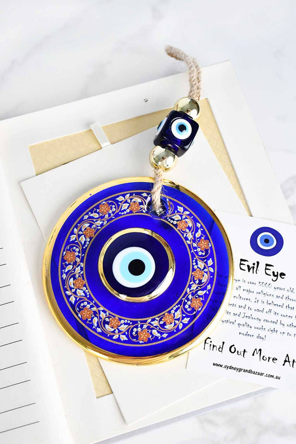 Evil Eye Double Glass Gold Printed Wall Hanging Evil Eye Sydney Grand Bazaar