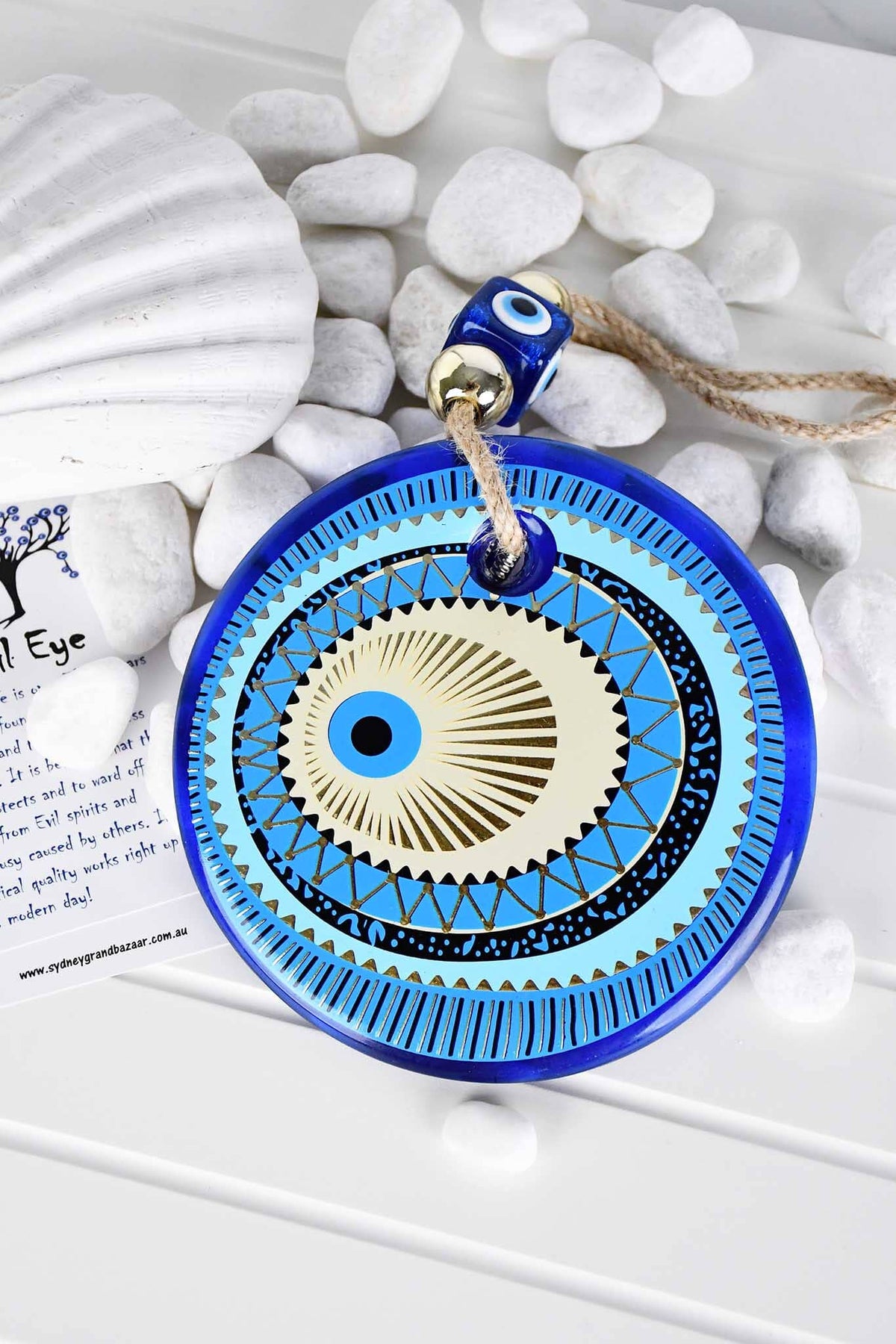 Evil Eye Glass Turquoise Gold Printed Wall Hanging Design 3 Evil Eye Sydney Grand Bazaar
