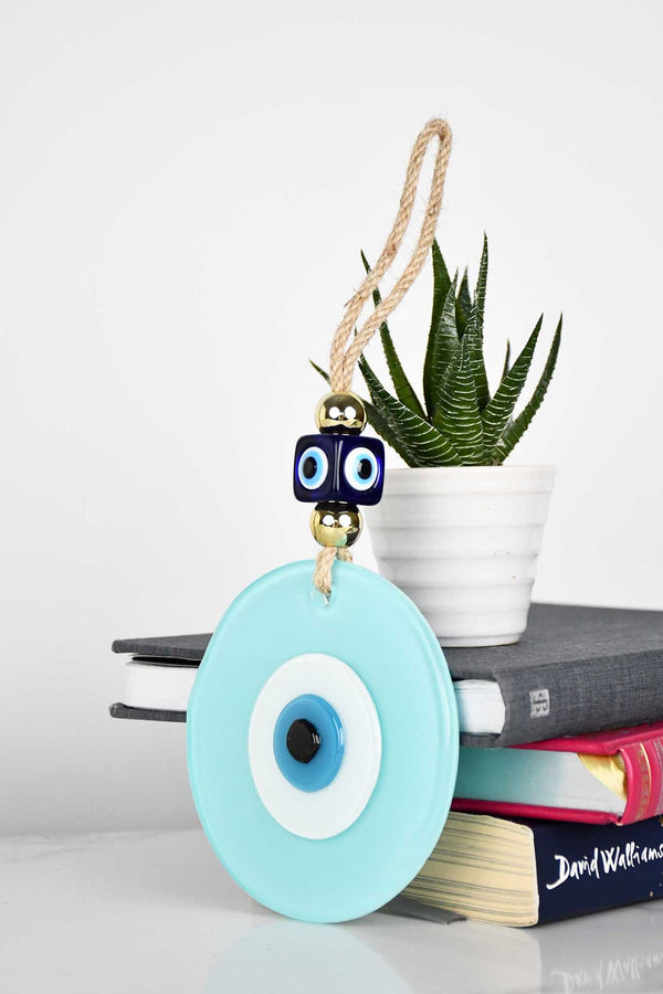 Evil Eye Handmade Glass Plain Aqua Wall Hanging Evil Eye Sydney Grand Bazaar