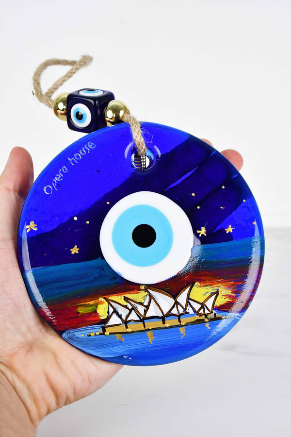 Evil Eye Opera House Themed Hand Painted Large Glass Wall Hanging Evil Eye Sydney Grand Bazaar