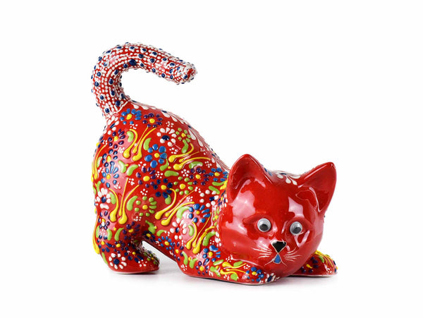 Turkish Ceramic Cat Figurine Dantel Red Tail Up Design 2 Ceramic Sydney Grand Bazaar