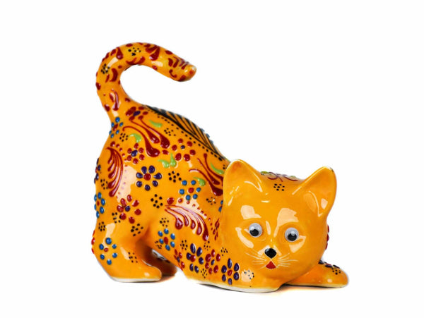 Turkish Ceramic Cat Figurine Dantel Yellow Tail Up Design 5 Ceramic Sydney Grand Bazaar