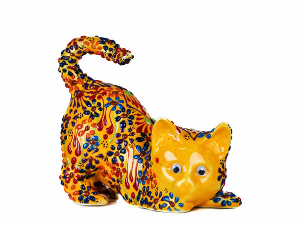 Turkish Ceramic Cat Figurine Dantel Yellow Tail Up Design 6 Ceramic Sydney Grand Bazaar