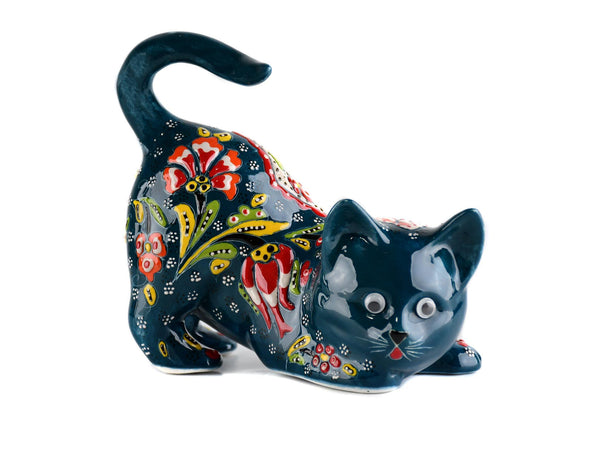 Turkish Ceramic Cat Figurine Flower Green Tail Up Ceramic Sydney Grand Bazaar