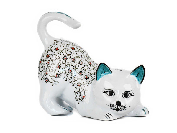 Turkish Ceramic Cat Figurines Iznik Black Daisy Tail Up Ceramic Sydney Grand Bazaar