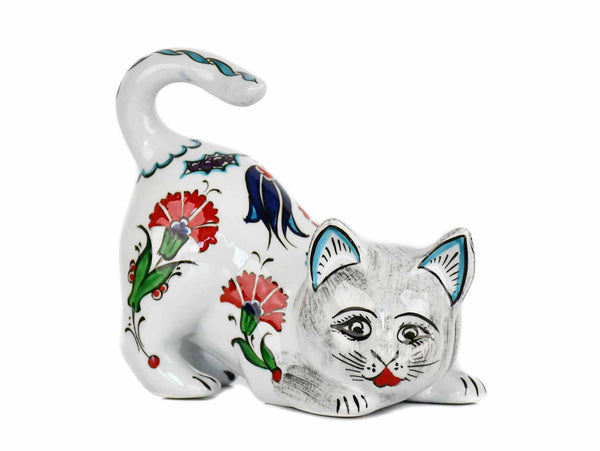 Turkish Ceramic Cat Figurines Iznik Carnation Flower Tail Up Ceramic Sydney Grand Bazaar