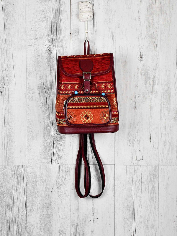 Turkish Handbag Backpack Aztec Red Rusty Textile Sydney Grand Bazaar