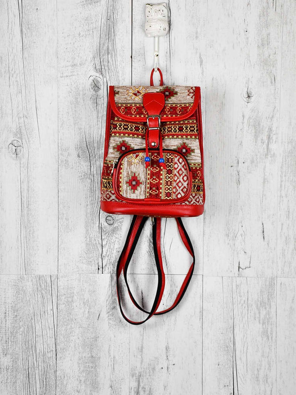 Turkish Handbag Backpack Aztec Red White Textile Sydney Grand Bazaar