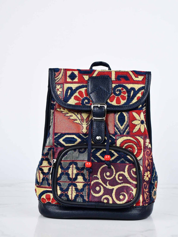 Turkish Handbag Backpack Patchwork Design Blue Red Textile Sydney Grand Bazaar