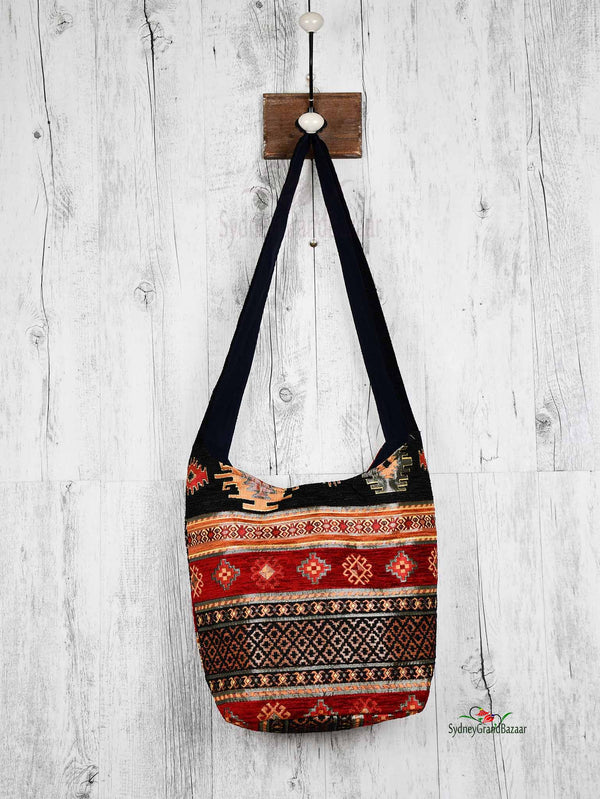 Turkish Handbag Shoulder Aztec Black Red Textile Sydney Grand Bazaar