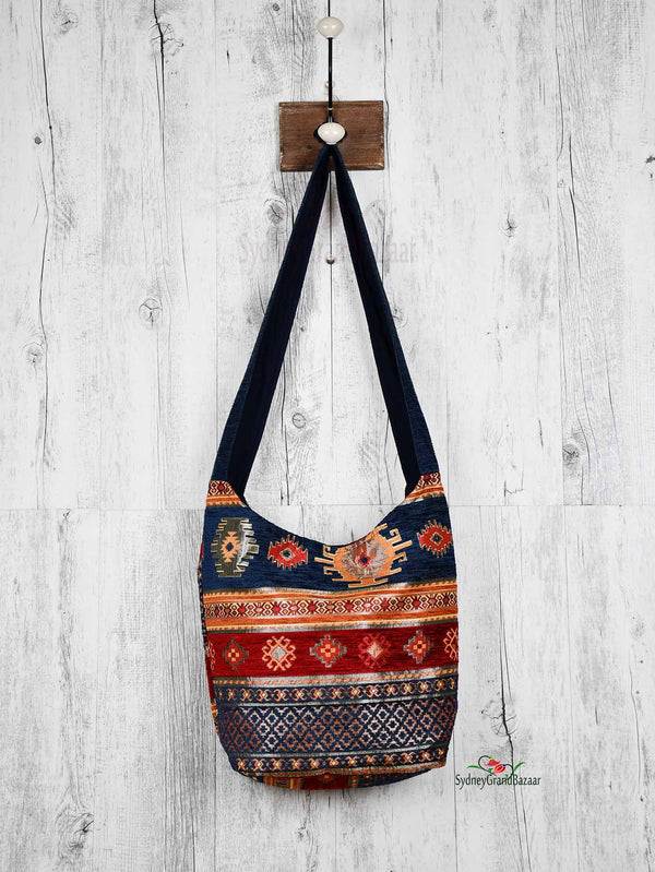 Turkish Handbag Shoulder Aztec Blue Red Textile Sydney Grand Bazaar