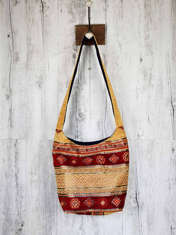 Turkish Handbag Shoulder Aztec Golden Brown Red Textile Sydney Grand Bazaar
