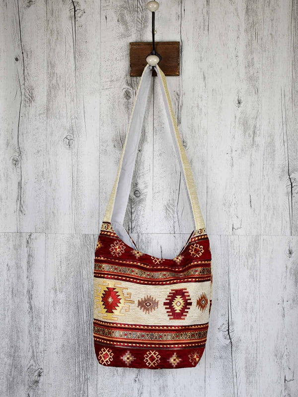 Turkish Handbag Shoulder Aztec Red Beige Textile Sydney Grand Bazaar