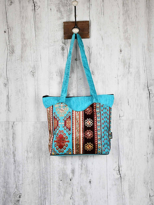 Turkish Handbag Tote Aztec Turquoise Brown Textile Sydney Grand Bazaar