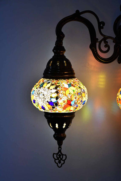 Turkish Light Double Wall Hanging Multicoloured Beads White