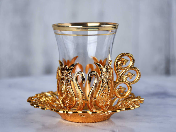 Turkish Tea Cup Set of 6 Copper Collection Gold Ceramic Sydney Grand Bazaar