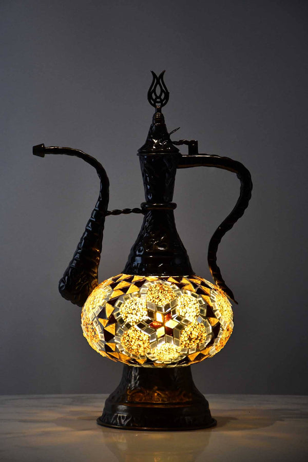 Turkish Teapot Mosaic Lamp Flower Design Brown Lighting Sydney Grand Bazaar 