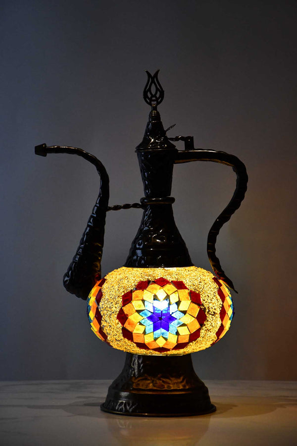 Turkish Teapot Mosaic Lamp Golden Colorful Star Design Lighting Sydney Grand Bazaar 