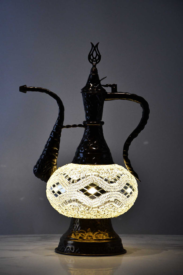 Turkish Teapot Mosaic Lamp Kilim Bead Design Clear White Lighting Sydney Grand Bazaar 