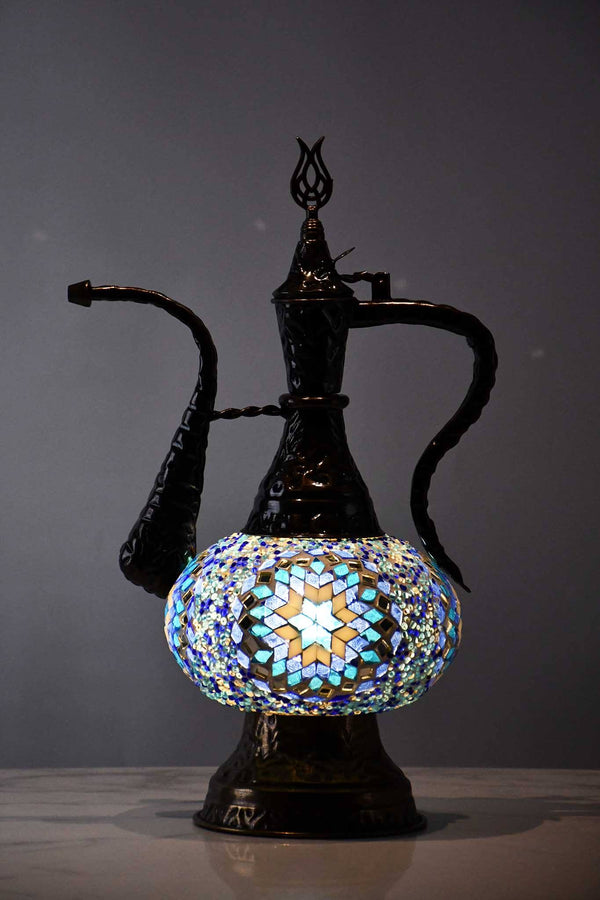 Turkish Teapot Mosaic Lamp Star Circle Design Blue Lighting Sydney Grand Bazaar 