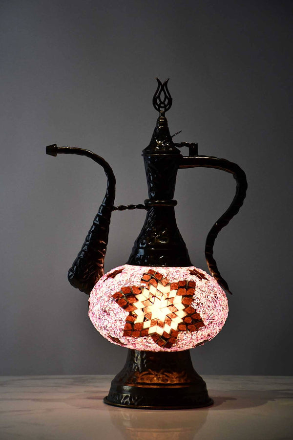 Turkish Teapot Mosaic Lamp Star Design 1 Purple Burgundy Lighting Sydney Grand Bazaar 