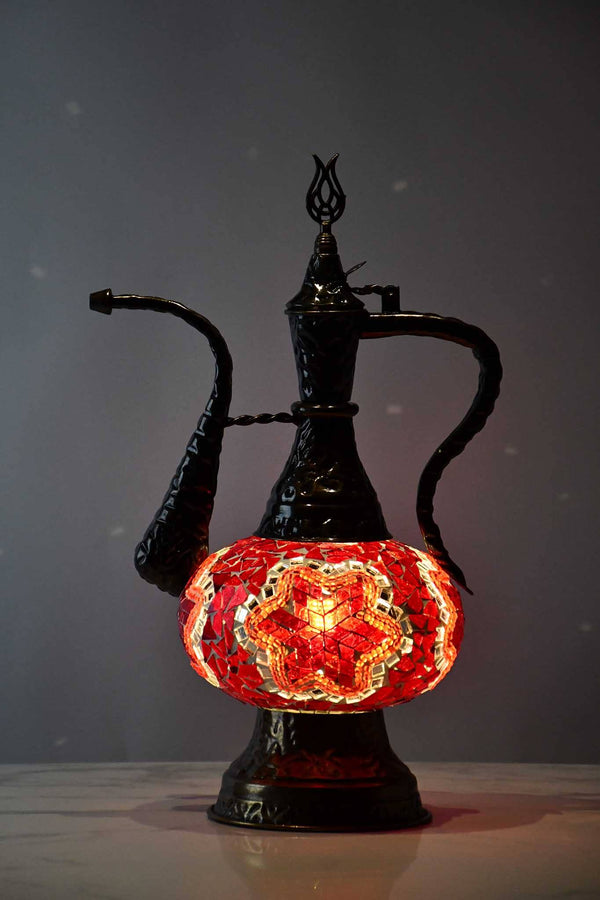 Turkish Teapot Mosaic Lamp Star Design 1 Red Lighting Sydney Grand Bazaar 