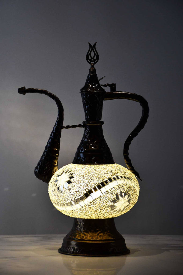 Turkish Teapot Mosaic Lamp Star Wave Design Clear White Lighting Sydney Grand Bazaar 
