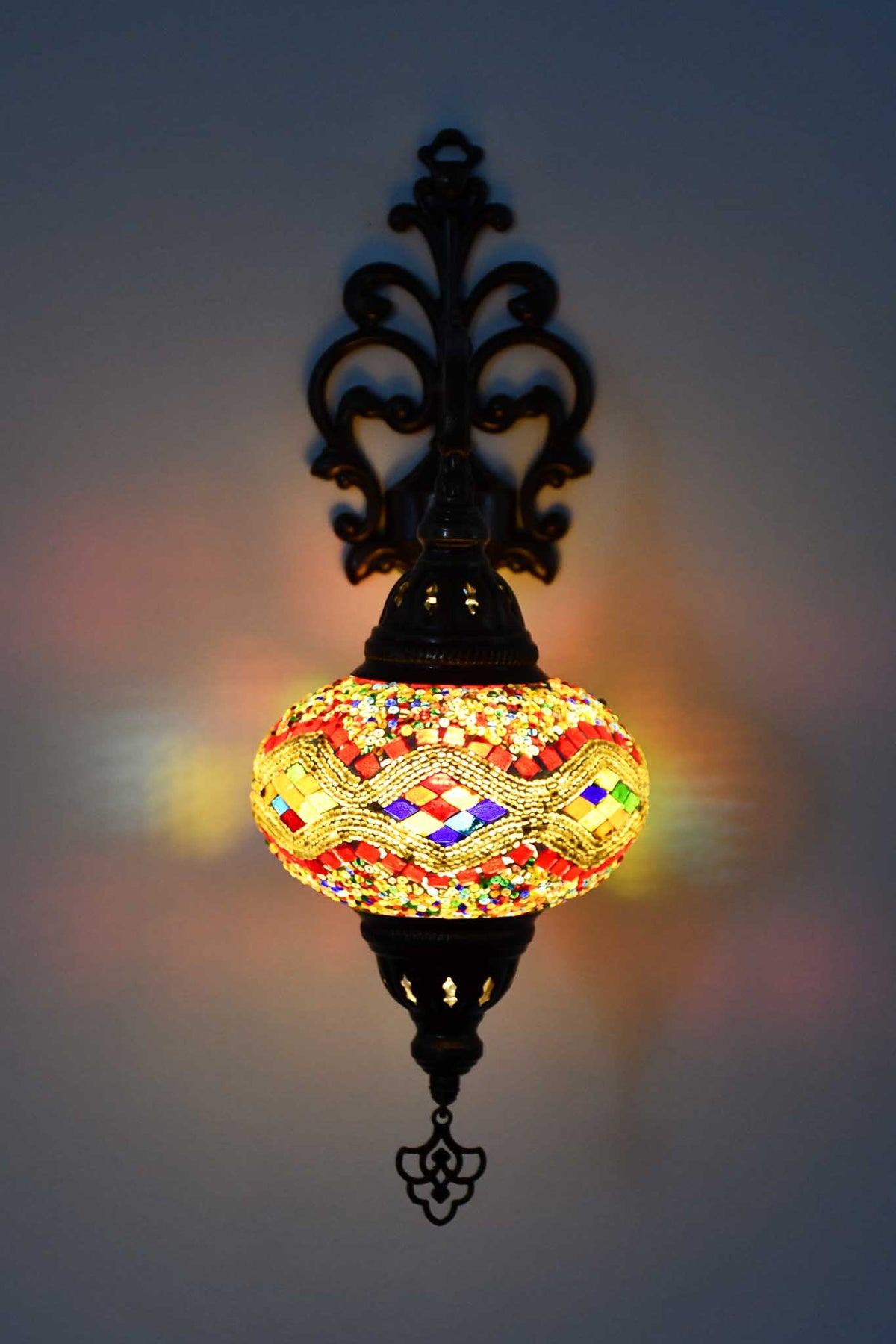Turkish wall light colourful beads red kilim