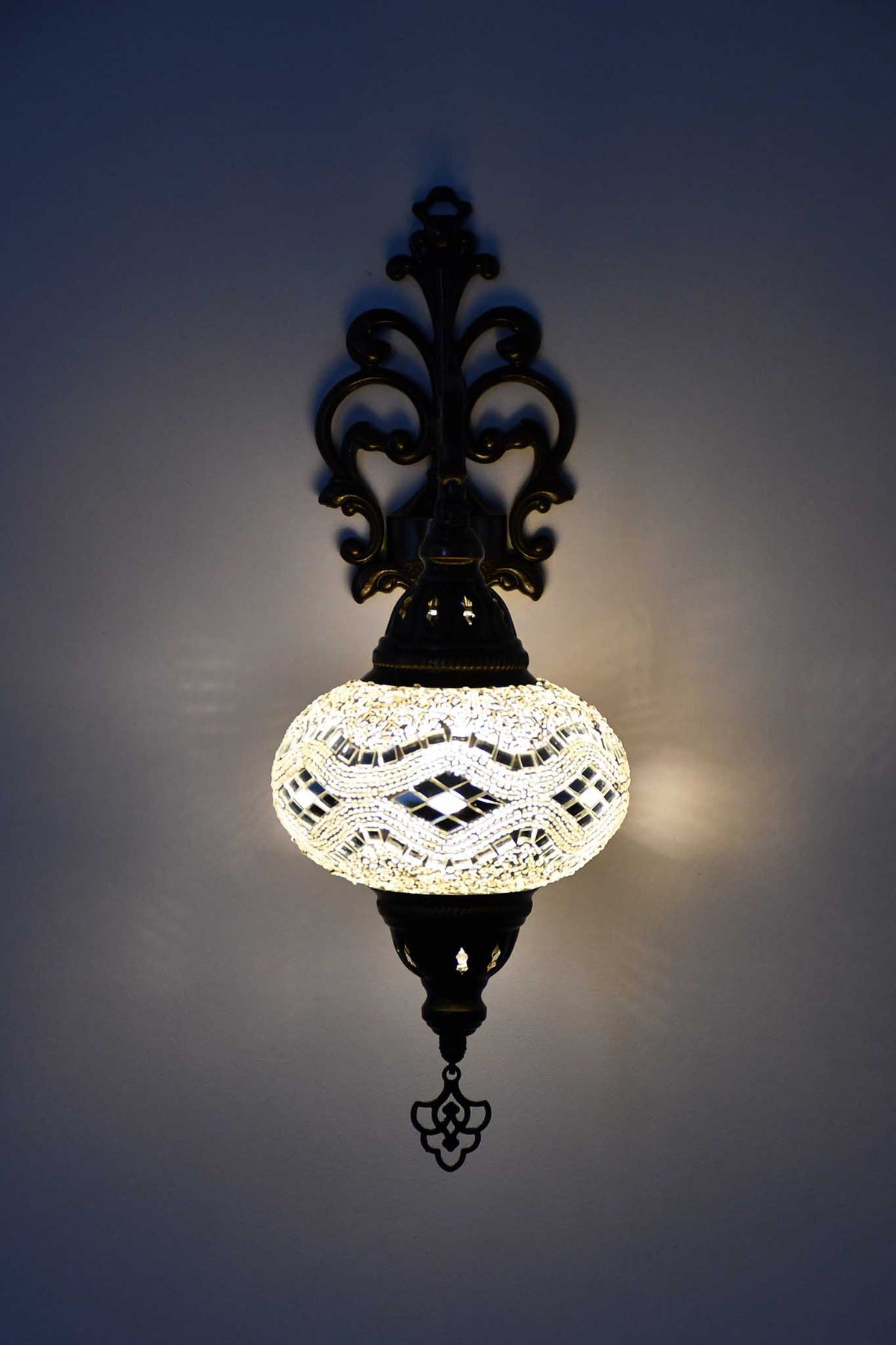 Turkish wall light beads white kilim