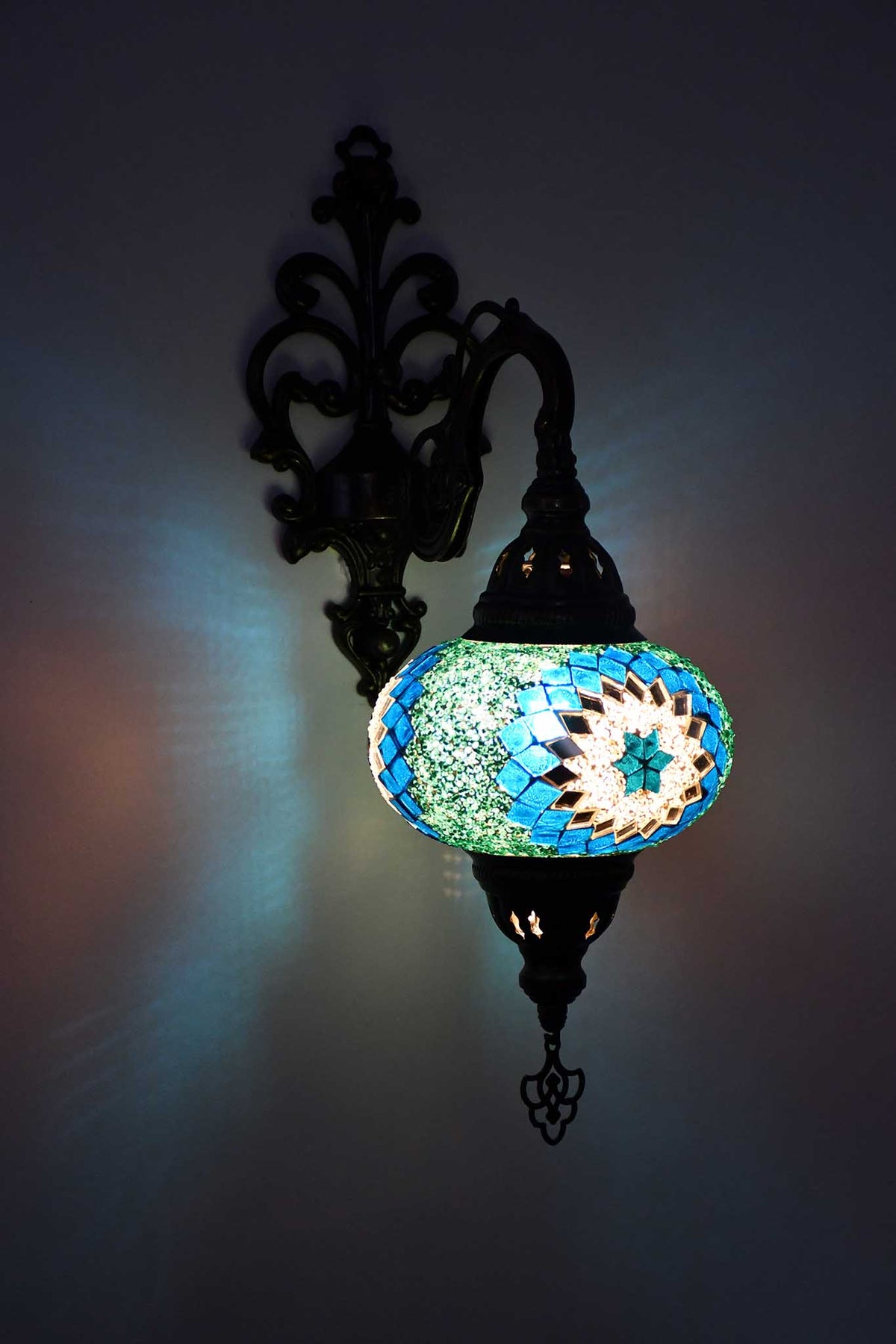 Turkish wall light circle star sea green