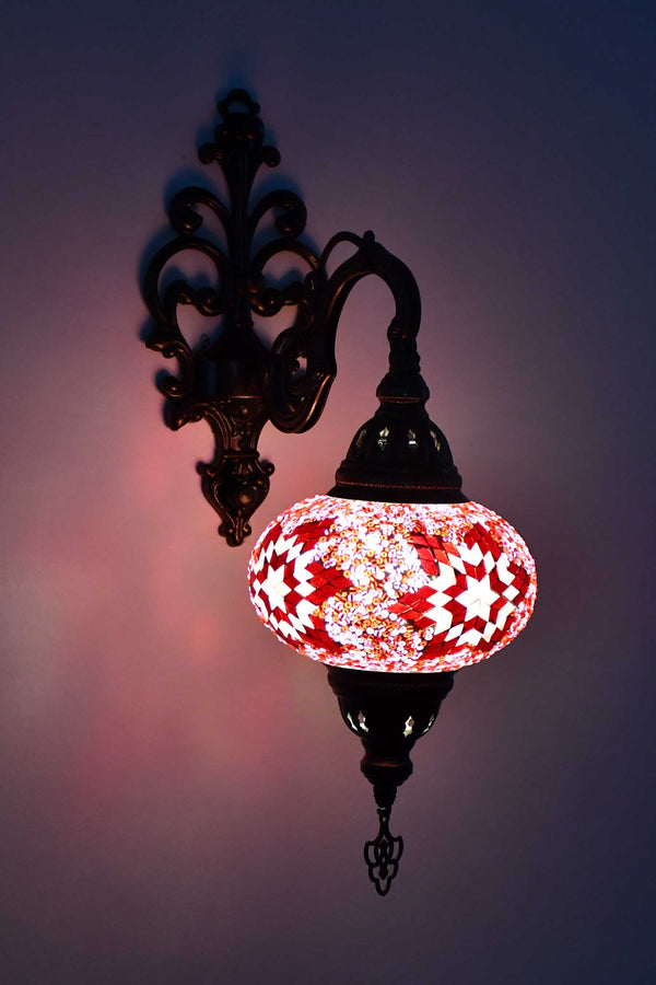 Turkish wall light  mosaic star red pink