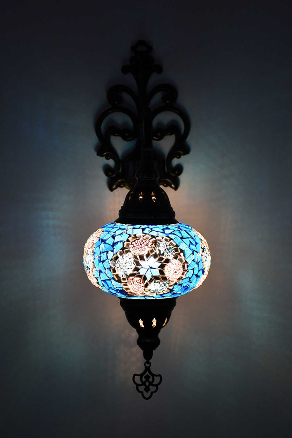 Turkish wall light mosaic flower turquoise pink