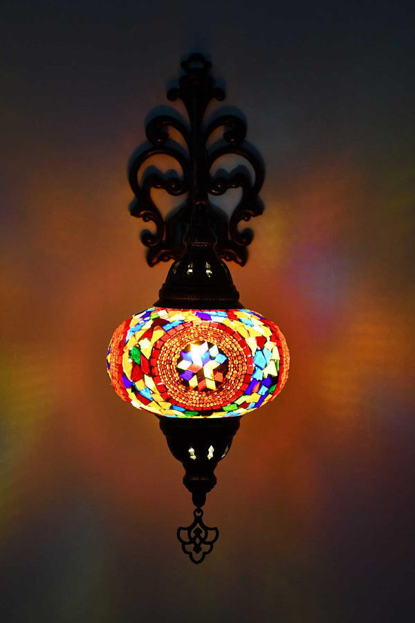 Turkish wall light  colourful mosaic red circle