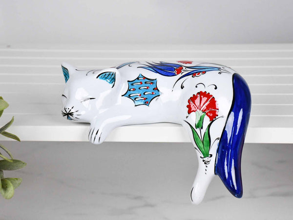 ceramic lazy cat large flower blue