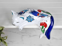ceramic lazy cat large flower blue