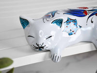 ceramic lazy cat large flower blue