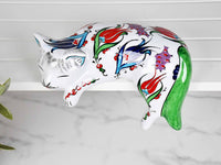 ceramic lazy cat large flower light green
