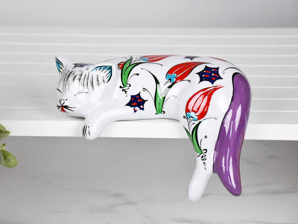 ceramic lazy cat large flower purple