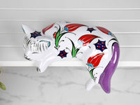 ceramic lazy cat large flower purple