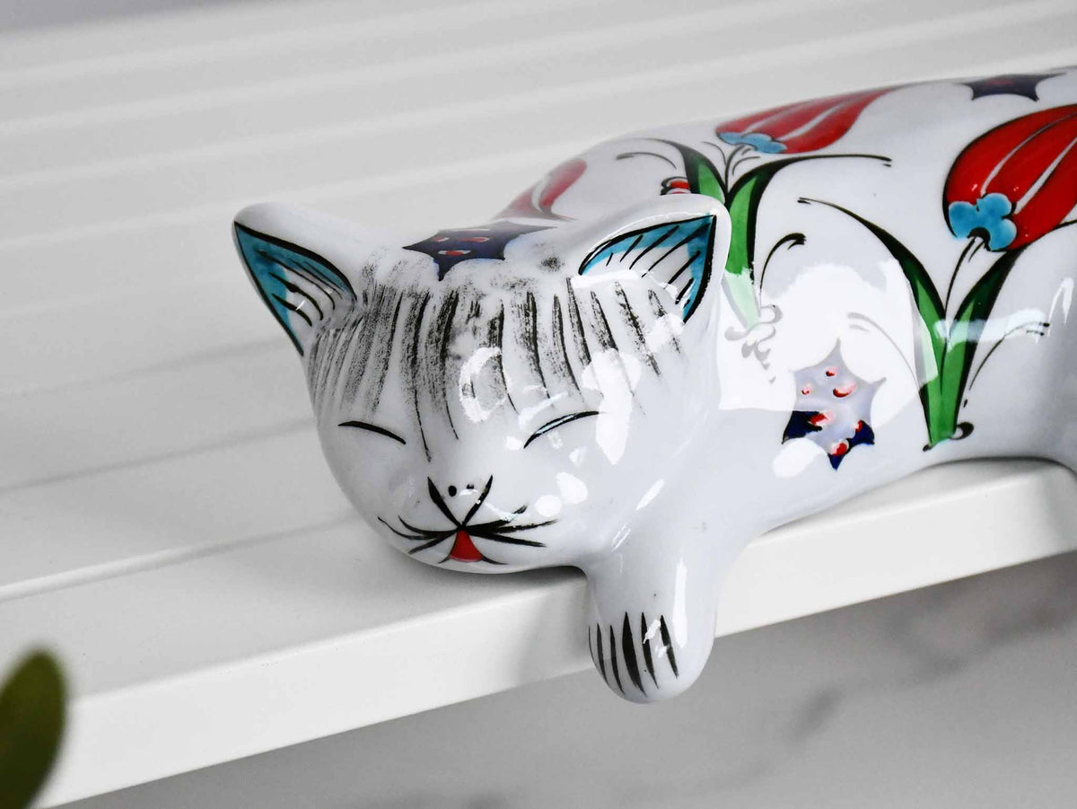 ceramic lazy cat large flower purple